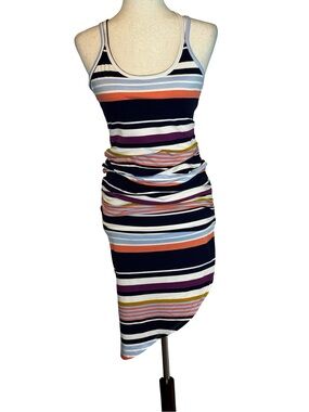 Almost Famous Navy and Multi-Stripe One-Shoulder Bodycon Dress